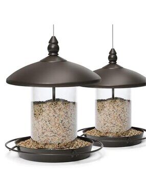 New Pack of 2 - Metal Roof Bird Feeder for Backyard Birds, Bronze
